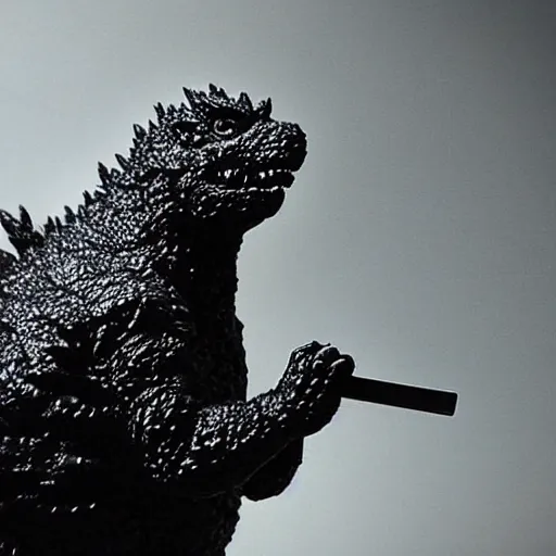 Image similar to godzilla smoking a joint, 5 5 mm