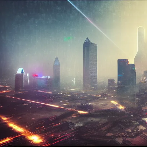 Prompt: bladerunner style dallas skyline picture, beksinski and cyberpunk 2 0 7 7 style