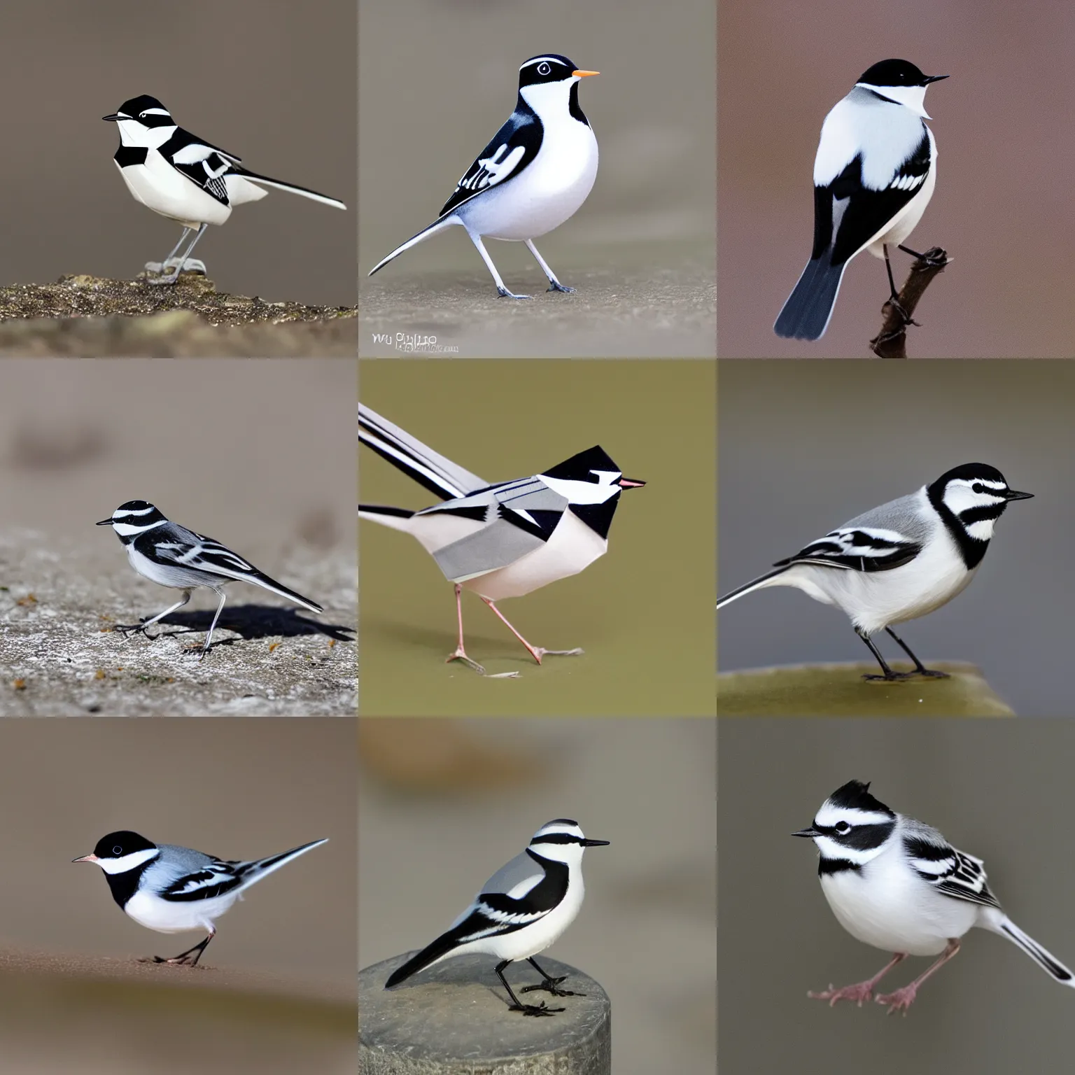 Prompt: origami pied wagtail