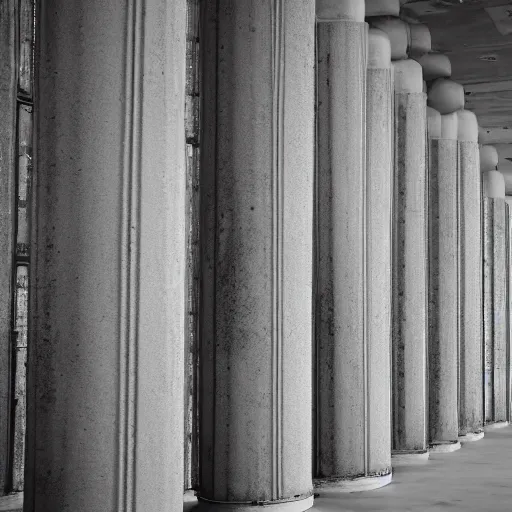 Image similar to a flate endless plane of concrete covered in concrete pillars, open sky