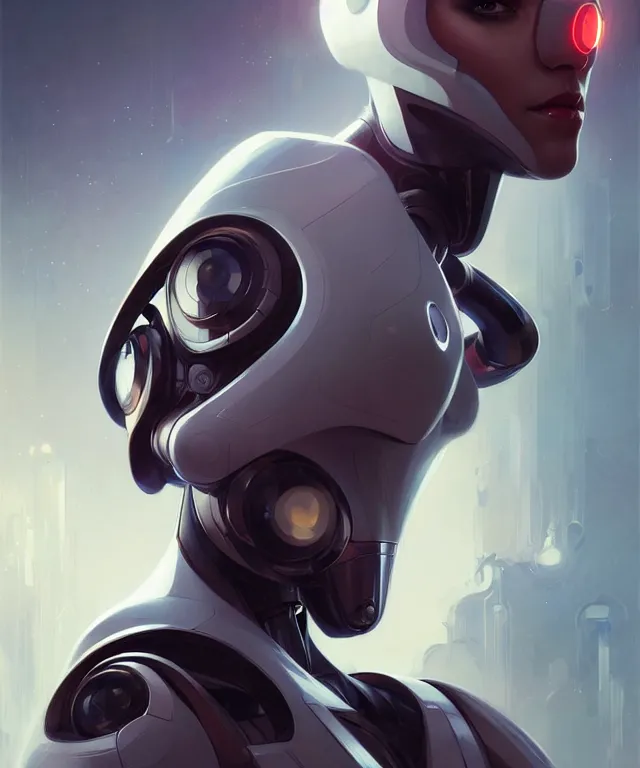 Image similar to Robot futuristic portrait, highly detailed, digital painting, artstation, concept art, smooth, sharp focus, illustration, art by artgerm and greg rutkowski and alphonse mucha