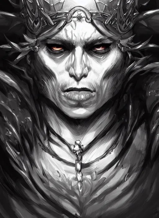 Image similar to king of the underworld character concept art, digital illustration, trending on artstation, deviantart, artgerm, epic composition, masterpiece, highly detailed, perfect face, realistic face, wlop, ross draws