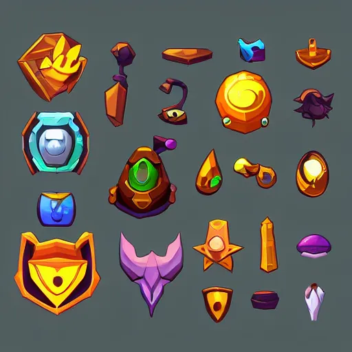Prompt: spritesheet game items vector art, smooth style beeple, by 3 d hearstone league of legends dofus overwatch