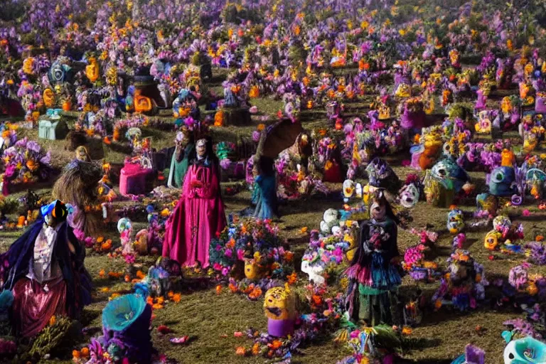 Prompt: cinematography dia de muertos in san magel de ayende by Emmanuel Lubezki