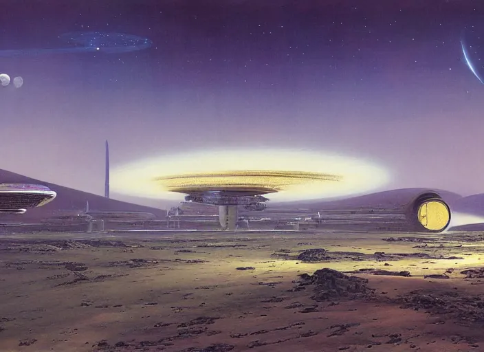 Image similar to a spaceport in an empty landscape by bruce pennington