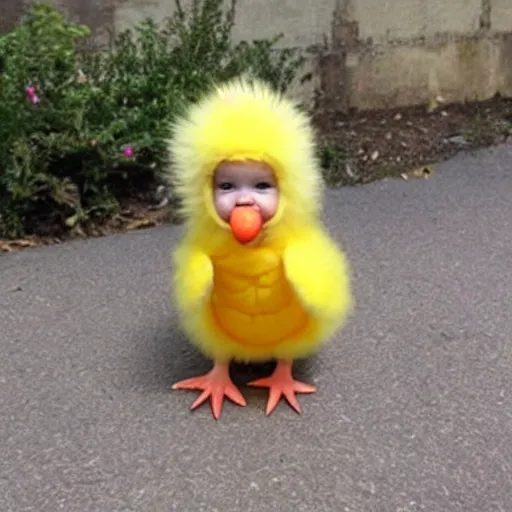 Image similar to cute baby chick dressed as an inmate