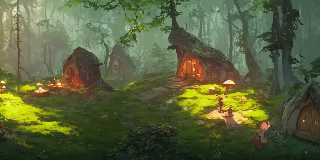 Image similar to magic hobbit mushrooms house in the woods, moss, lianna, jungles, by cory loftis & akihiko yoshida & james gilleard & atey ghailan & makoto shinkai & goro fujita & studio ghibli, rim light, exquisite lighting, clear focus, magic atmosphere, very coherent, plain background, soft painting