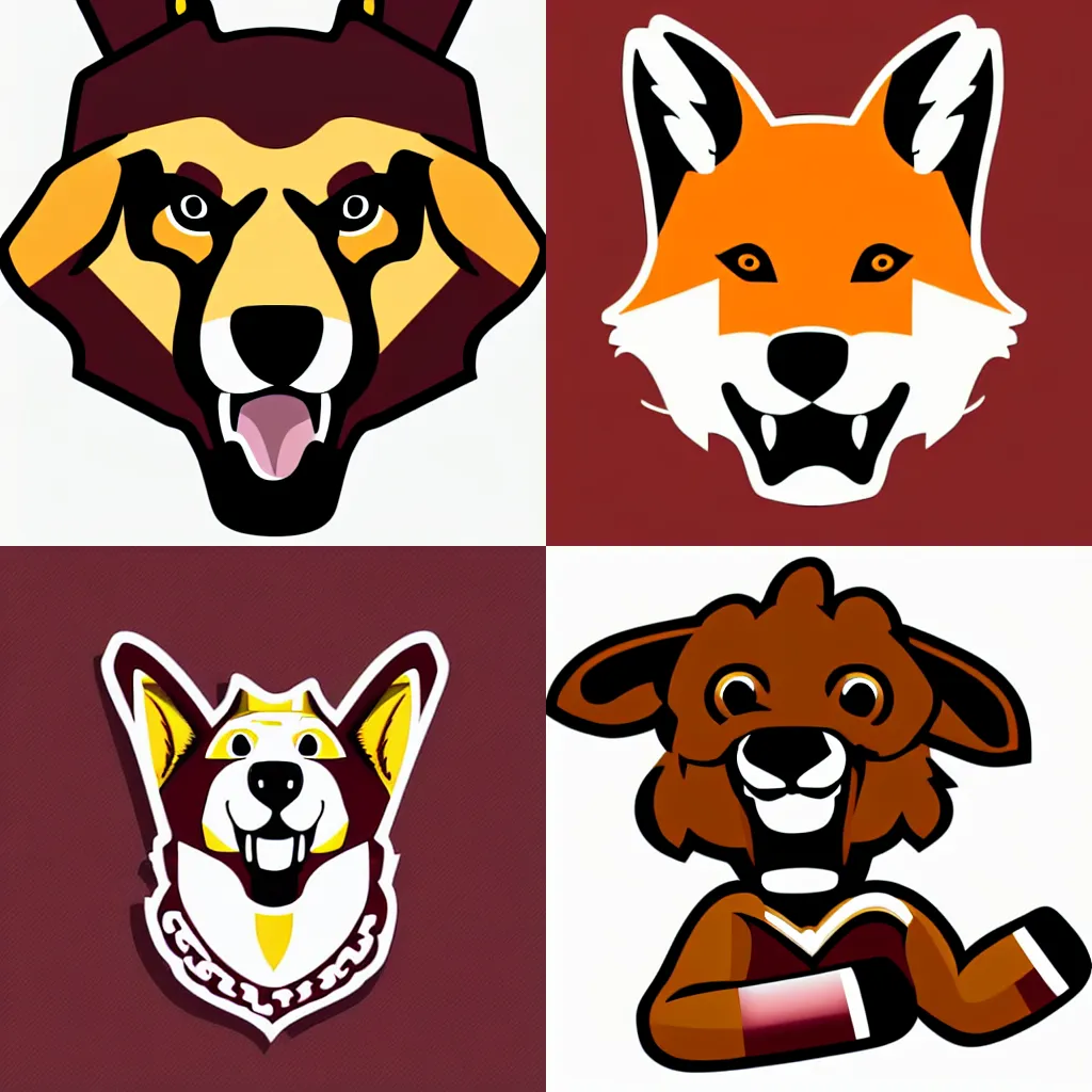 Prompt: A dingo mascot, maroon and white, NFL, vector art, no text