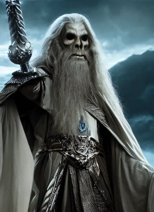 Prompt: movie still of skeletor as gandalf in lord of the rings, 8 k, hd
