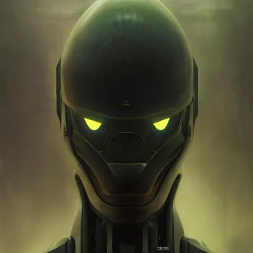 Image similar to dark digital concept art portrait of a high - tech robot on a depth of field background, artstation, award - winning realistic sci - fi concept art by jim burns and greg rutkowski, beksinski, a realism masterpiece, moody color palette, james gilleard, bruegel, alphonse mucha, and yoshitaka amano