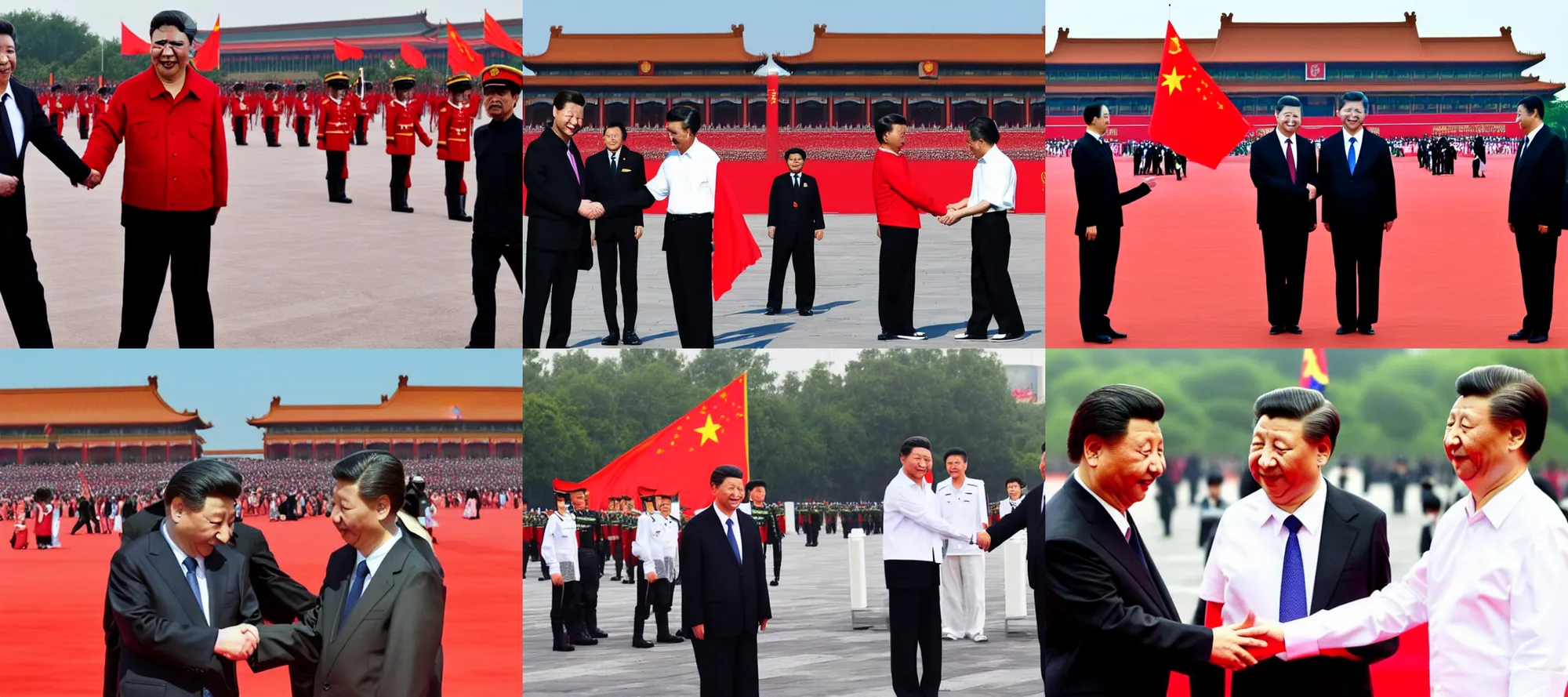 Prompt: Xi Jinping welcoming Ricardo Villalobos on Tiananmen Square