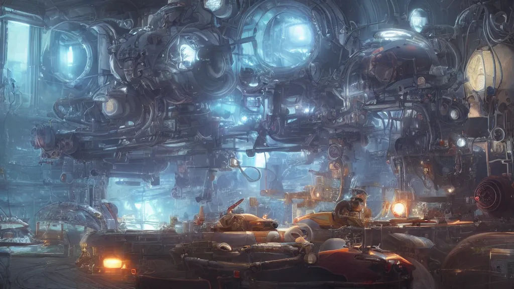 Prompt: engines of a dream coming to life after a long hibernation, incubator medpods, wake cyborgs from hypersleep, by yuumei, bayard wu, wlop, tim white, ross tran, 4 k