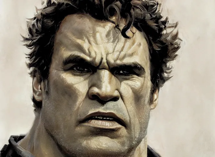 Image similar to a highly detailed beautiful portrait of mark ruffalo as the hulk, by gregory manchess, james gurney, james jean
