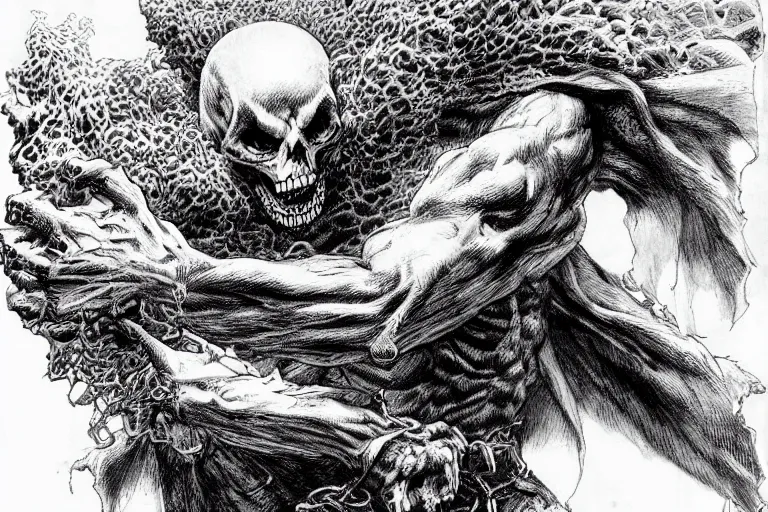 Image similar to Now I am become death, the destroyer of worlds. by kentaro miura, by kim jung gi