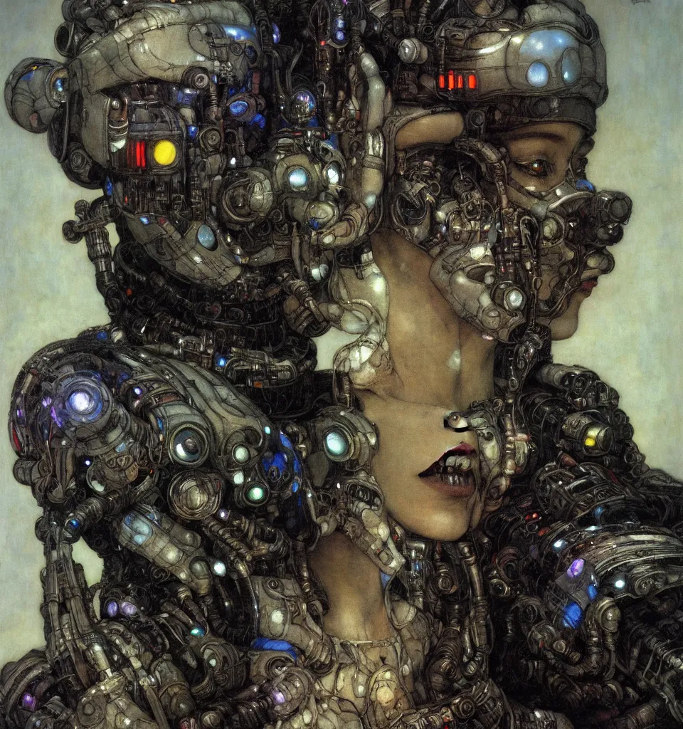 Prompt: closeup portrait of a cyborg ermine, cinematic light, backlight, mist, by mikhail vrubel, by philippe druillet, by wlop, by peter elson, by gerald brom, muted colors, ( extreme detail ), trending on artstation, 8 k