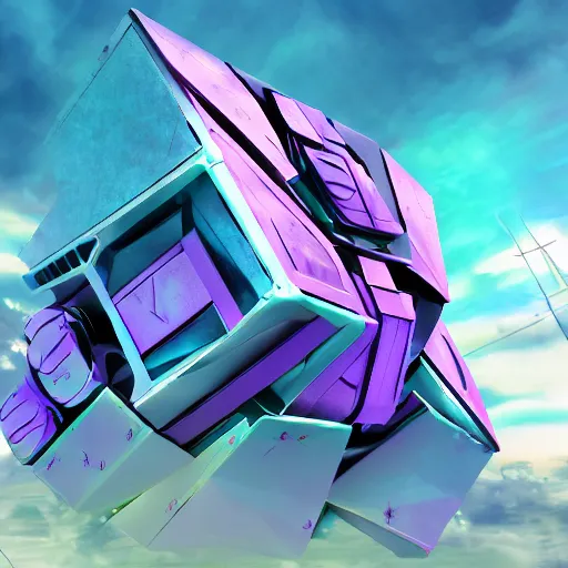 Image similar to the cube, from transformers, hyperreal, trending on artstation, vaporwave theme