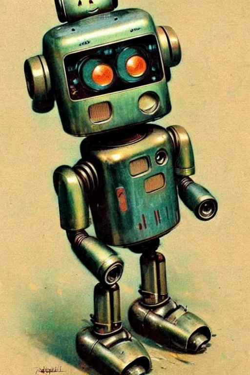 Image similar to antique childrens book ( ( ( ( ( 1 9 5 0 s robot, robert kinoshita, android. muted colors. ) ) ) ) ) by jean - baptiste monge, tom lovell!!!!!!!!!!!!!!!!!!!!!!!!!!!!!!
