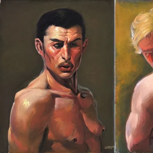 Image similar to ken from street fighter 2 in real life in the style of malczewski, jacek