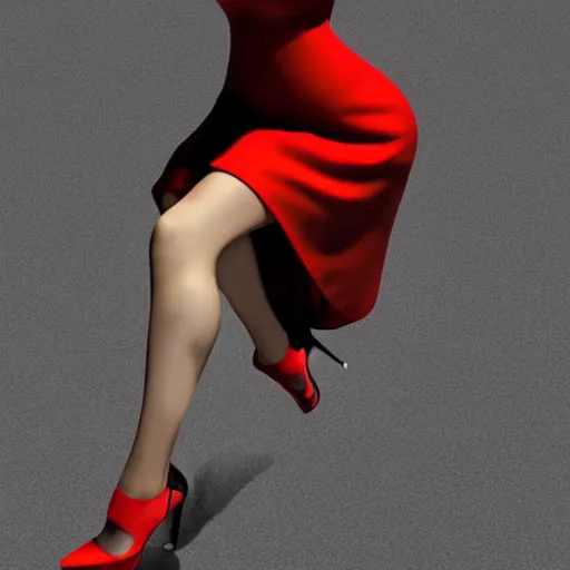 Image similar to woman, red short dress, black hair, octane render, by milo manara, 3 d render, red high heels, face