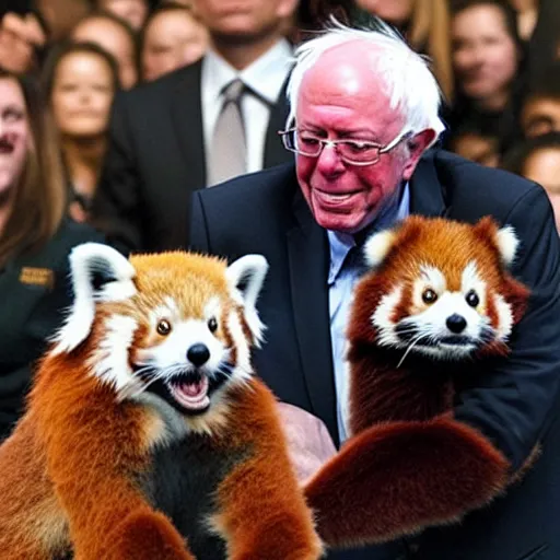 Image similar to Bernie Sanders and a red panda as best friends