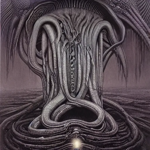 Image similar to zdzisław beksinski lovecraft hr giger