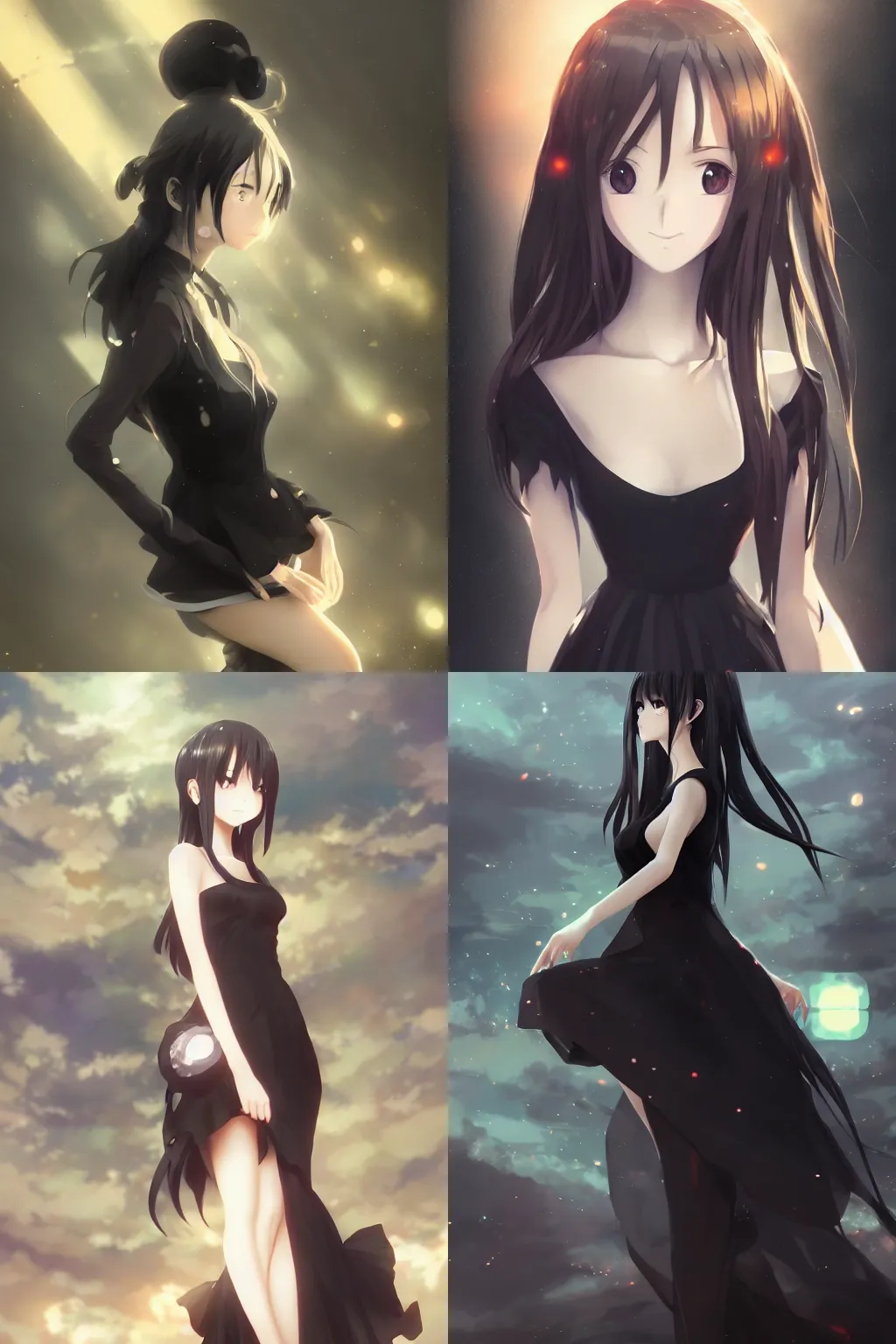 Prompt: anime girl wearing a black dress, anime style, fantasy art by makoto shinkai, by wenjun lin, digital drawing, gorgeous face, octane render