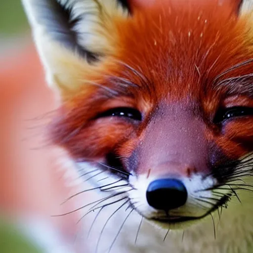 Prompt: hyperrealistic photograph stunning journalist closeup of a cute fox sleeping on its tail, bbc earth, hyperdetailed, super fluffy, documentary