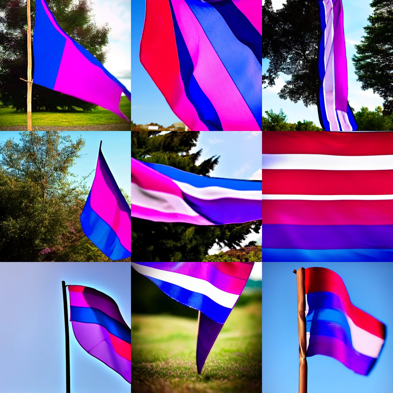 Prompt: Beatiful photograph of a bisexual flag waving in the wind