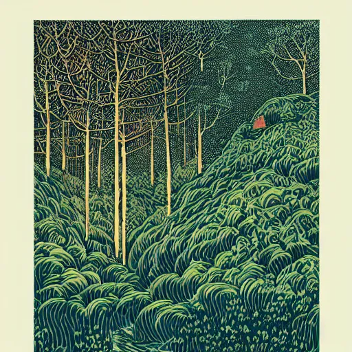 Nymph of the Forest Linocut Block Print Fairy-tale Art Recessed