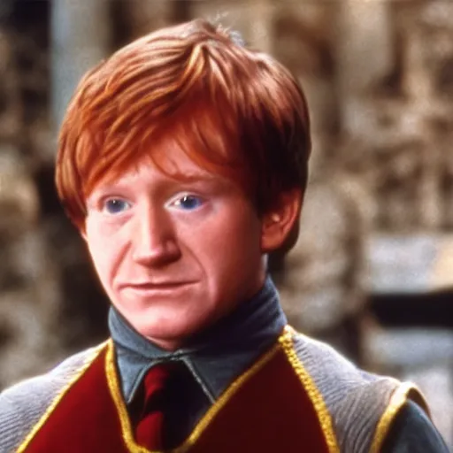 Image similar to Robin Williams playing Ron Weasley in Harry Potter, screenshot