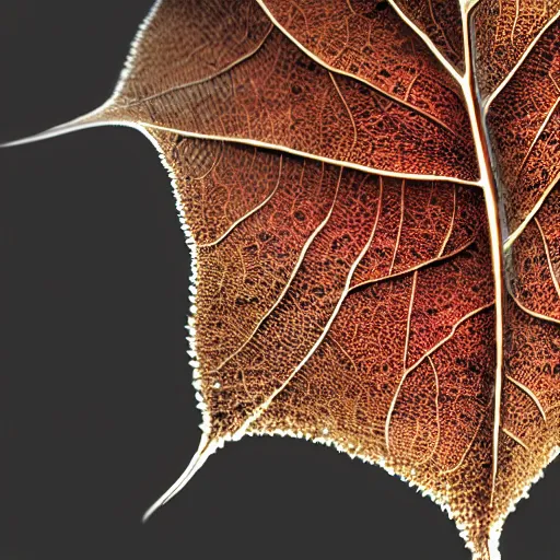 Image similar to Intricate a whole fantasy leaf, encrusted with jewels, detailed veins, sharp focus, octane render, high quality, 8k, volumetric lighting, on black background