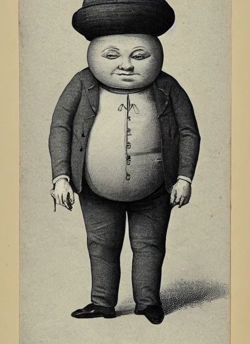 Image similar to 1 8 0 0 s style full body detailed photograph of humpty dumpty, realistic