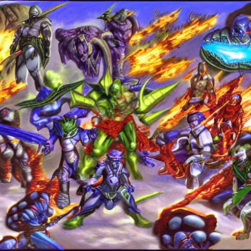 Image similar to semi realistic phantasy star iii : generations of doom game screen battle rendered by stanley artgem, rpgmaker