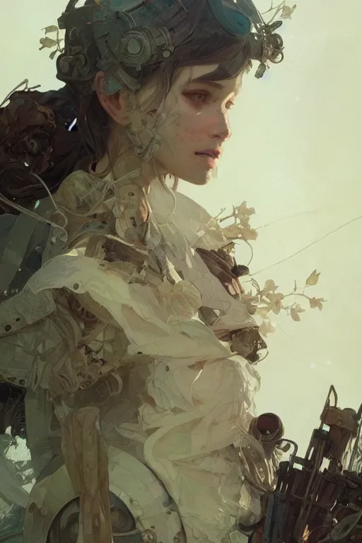 Image similar to A full portrait of a beautiful post apocalyptic offworld botanist, intricate, elegant, highly detailed, digital painting, artstation, concept art, smooth, sharp focus, illustration, art by Krenz Cushart and Artem Demura and alphonse mucha