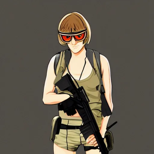 Prompt: Chloe Sevigny as a Counter Strike terrorist, concept art, anime