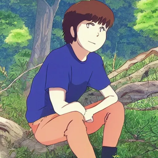 Prompt: gabriel boric sitting at a tree made by studio ghibli, detail, high quality, detailed, beautiful scene, smooth, relaxing