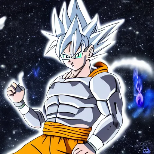 Image similar to joren the grey from dragon ball super, high quality, amazing, stars in the background, dbz style