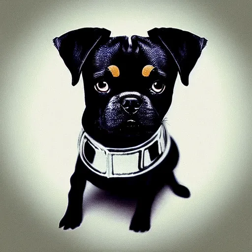 Image similar to portrait of black pugalier dog wearing an elvis costume, trending on instagram, award winning details