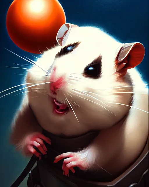 Image similar to wrecking ball the hamster from overwatch, character portrait, portrait, close up, highly detailed, intricate detail, amazing detail, sharp focus, vintage fantasy art, vintage sci - fi art, radiant light, caustics, by boris vallejo