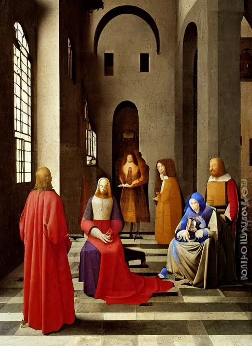 Prompt: Medici family in Tuscany by Jan van Eyck, Hieronymus Bosch, Johannes Vermeer 4k post-processing, highly detailed medieval painting