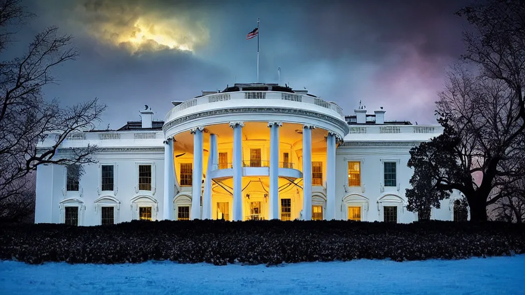 Image similar to amazing landscape photo of the white house by marc adamus, beautiful dramatic lighting