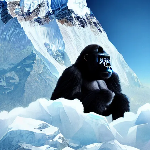 Prompt: A gorilla talking to god on top of mount everest, digital art, trending on artstation, highly detailed