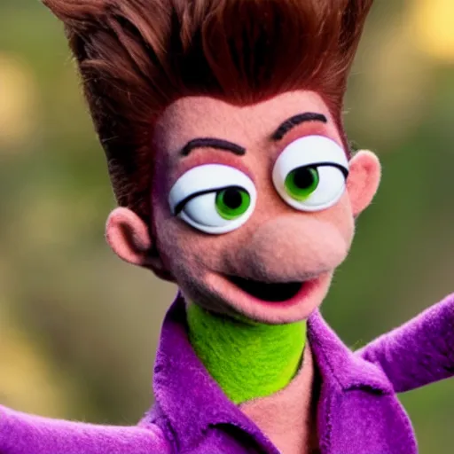 Image similar to jimmy neutron as a muppet. highly detailed felt. hyper real photo. 4 k.