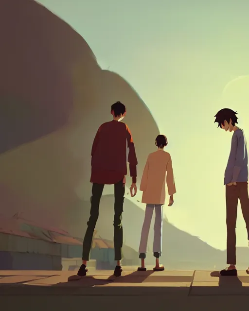 Prompt: a line of male statures lined up, james gilleard, atey ghailan, makoto shinkai, goro fujita, studio ghibli, rim light, exquisite lighting, clear focus, very coherent, plain background, soft painting