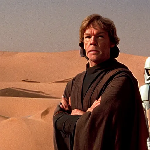 Image similar to patrick stewart as luke skywalker on tatooine