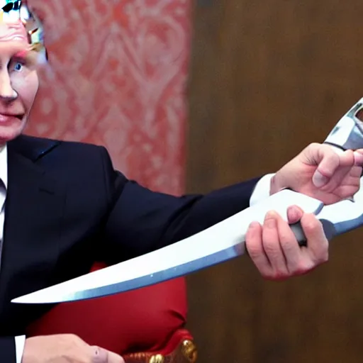 Prompt: photo of putin holding a bloody knife