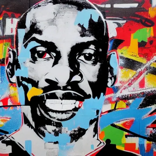 Prompt: beautiful wide shot of Michael Jordan graffiti, pop art, by Mister Brainwash, highly detailed