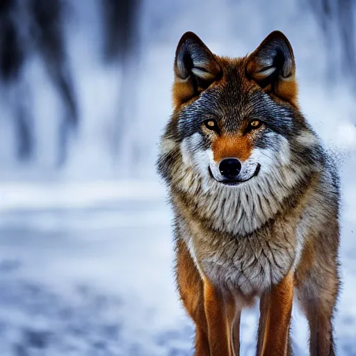 Image similar to professional photograph of a eurasian tibetan wolf, high quality, hd, 8 k, 4 k, magnificent, award - winning, nature, nature photography, awe - inspiring, highly detailed, amazing