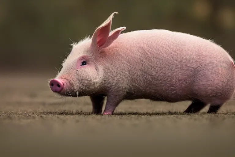 Image similar to a pig bunny!!! hybrid! hyper realistic!! realistic lighting!! wildlife photographer of the year!!! bold natural colors, national geographic, hd, wide angle, 8 k