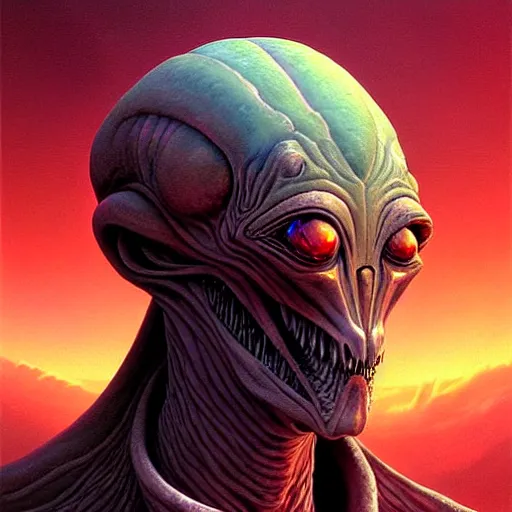 Prompt: a fantasy style portrait painting of an alien from barlowe's guide to extraterrestrials oil painting unreal 5 daz. rpg portrait, extremely detailed wayne barlowe michael whelan artgerm greg rutkowski greg hildebrandt tim hildebrandt